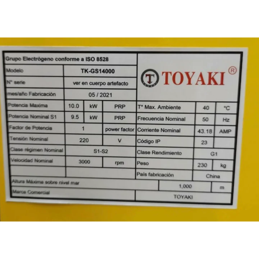 Generador Insonoro monofásico de 10KW TKGS14000